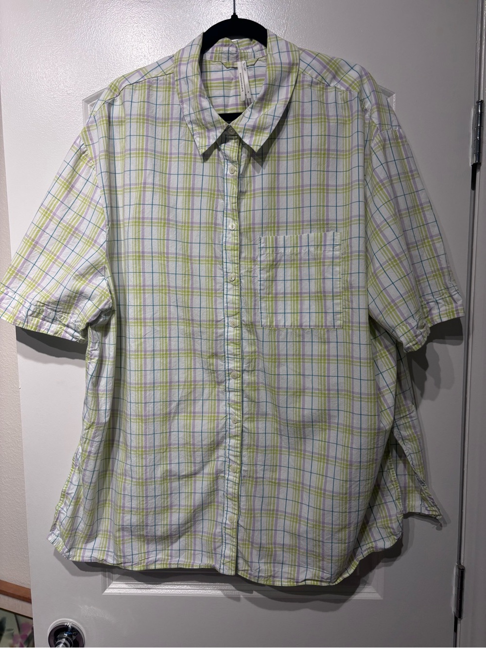 Anthropologie Short-Sleeve Plaid Button-Up PJ Top
